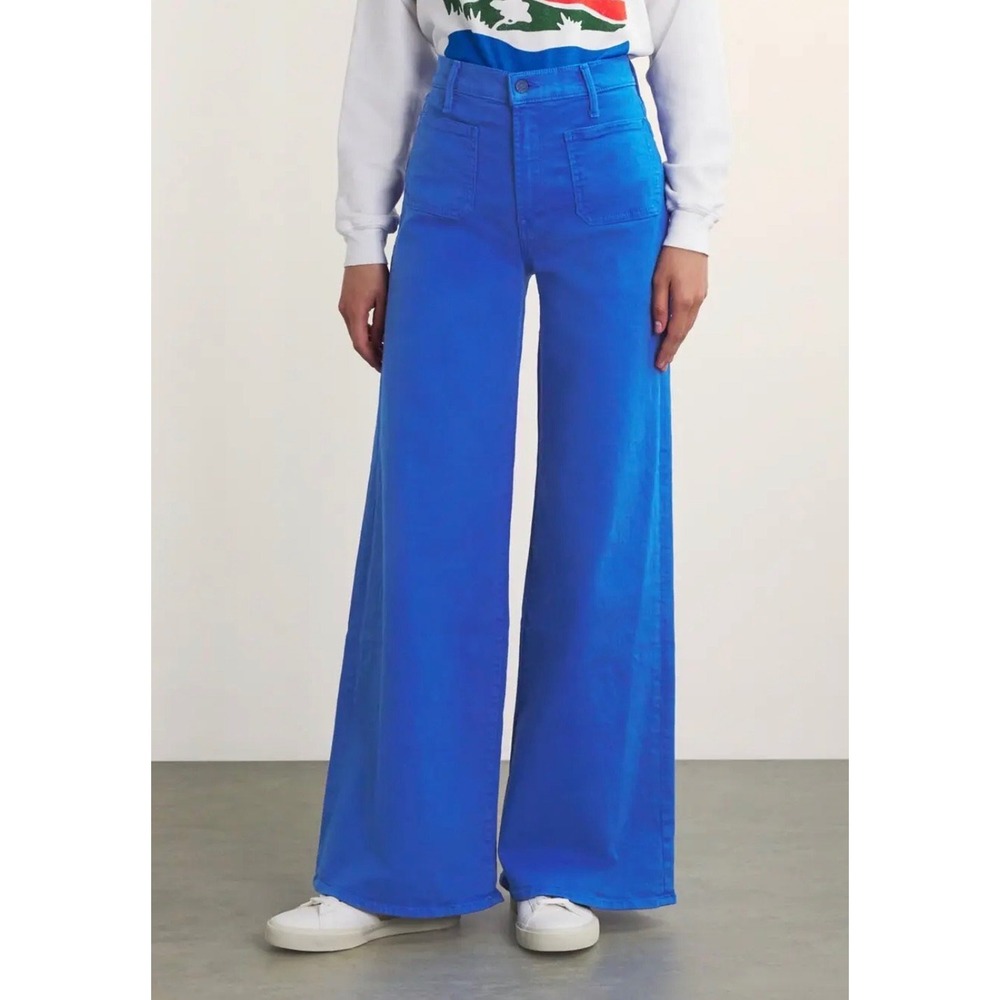 MOTHER Lil Patch Pocket Undercover Wide Leg Jeans Snorkel Blue NEW